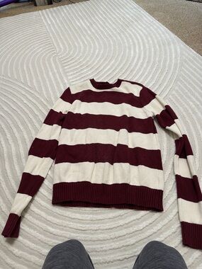 Brandy Melville Wide-Striped Crewneck Sweater in Cream and Burgundy